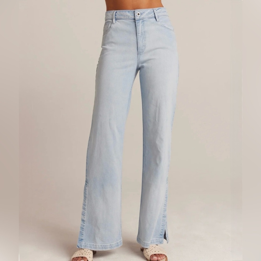 Bella Dahl Side Slit Jeans Ocean Mist size 28 Wide Leg Boho Coastal Chic